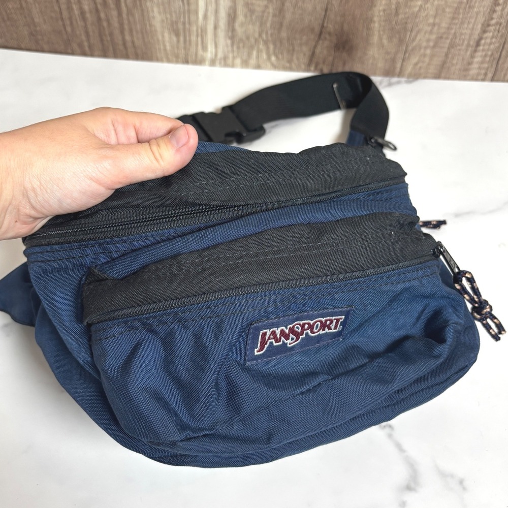 JanSport Navy Blue Fanny Pack Waist Bag Crossbody Travel Utility VINTAGE‎